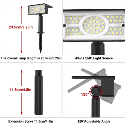 BowLift | Solara LED Solar Spotlight | 4 Light Colors | 49 LEDs | IP65 Waterproof | Energy Saving with Solar Panel