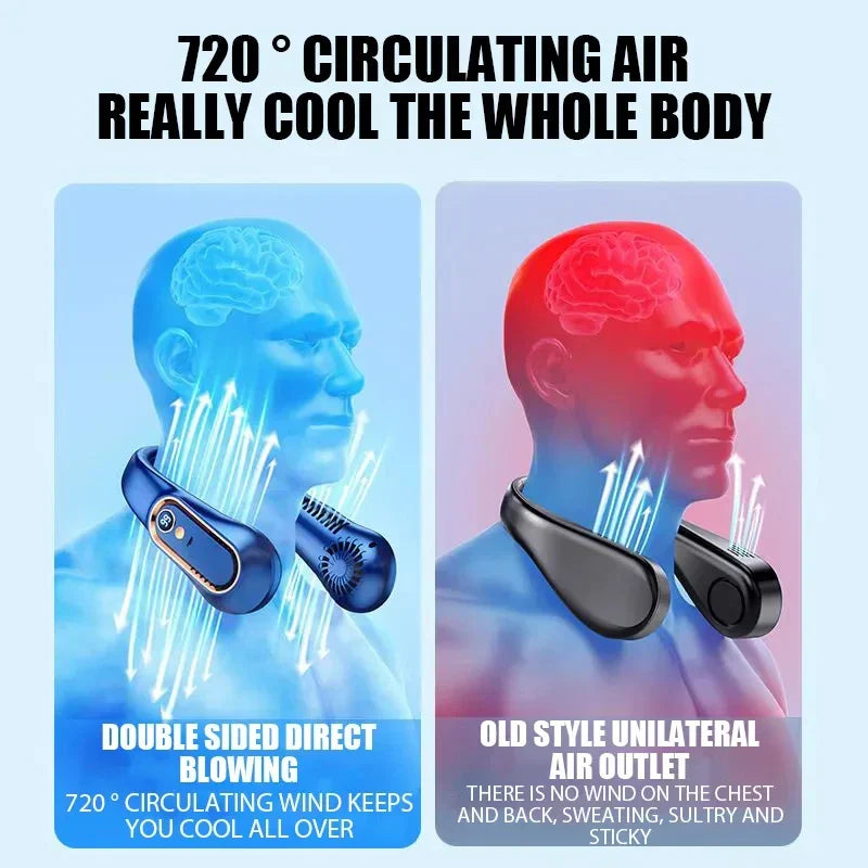 Portable Mini Bladeless Neck Fan with Digital Display - USB Rechargeable Neck Air Cooler, Hands-Free Cooling Experience | Karnz
