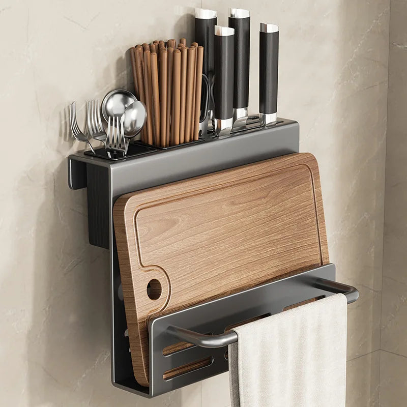 ChefSpace Wall-mounted Knife Holder with Storage for Cutting Boards – Stainless Steel Karnz