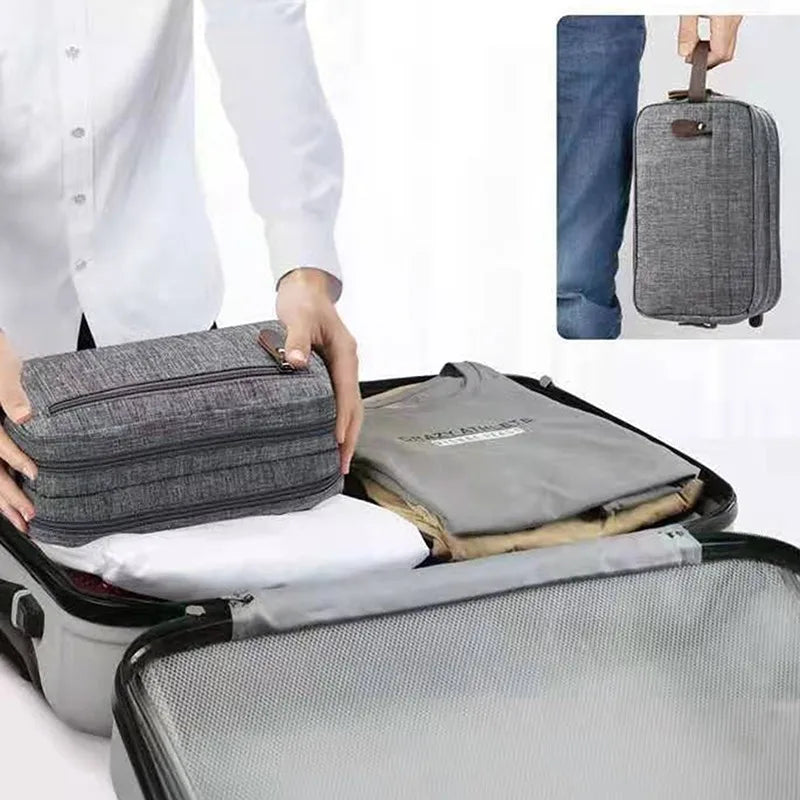 Skanto | Nylonéa Toiletry Bag Unisex | Water-Repellent | Leather Handle with Canvas Design | For Travel and Everyday Use