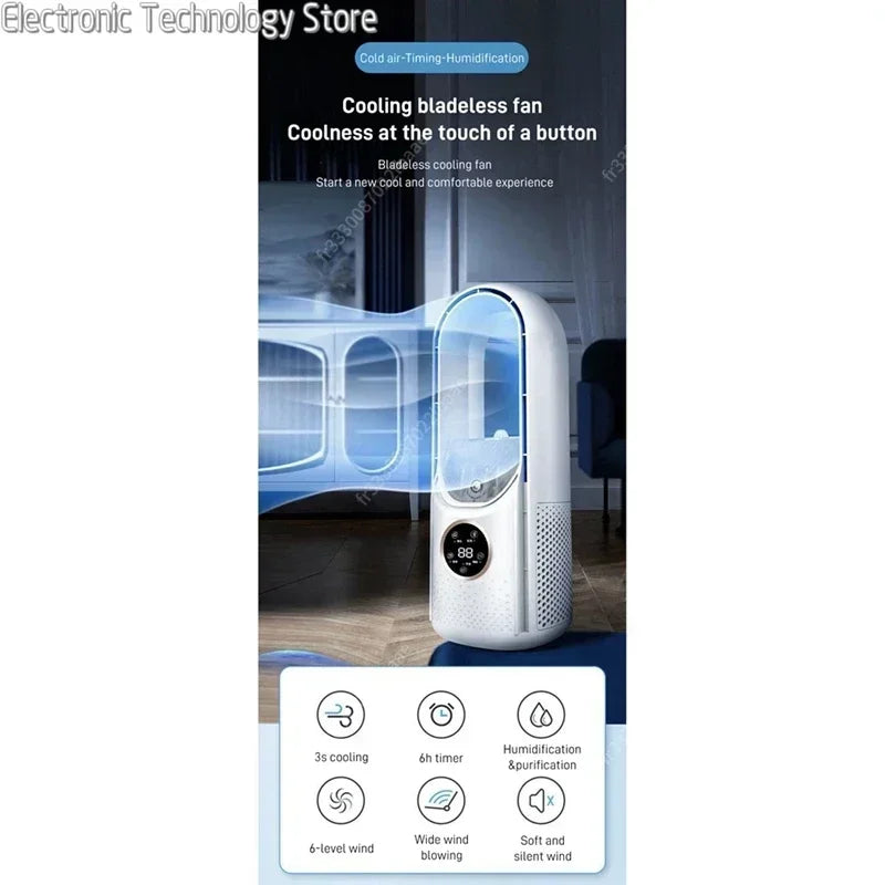 Skanto | AeroCool Breeze Bladeless Fan 2025 | 6 Speeds | Quiet Air Cooler & Humidifier | USB Connection | For Office & Home