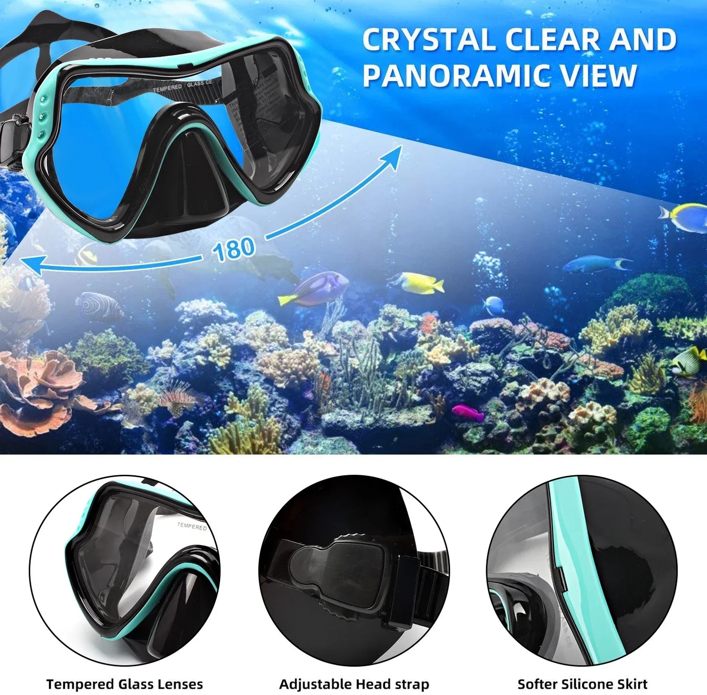 Skanto | Adult Unisex Snorkeling Diving Mask Set with Goggles