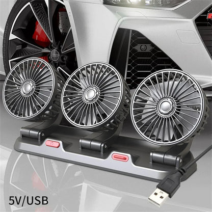 360° Adjustable Car Fan - 3-Head Automotive Electric Fan - USB/12V/24V - 2 Speeds - Quiet Cooling for Home, Desk, Office & Car | Karnz
