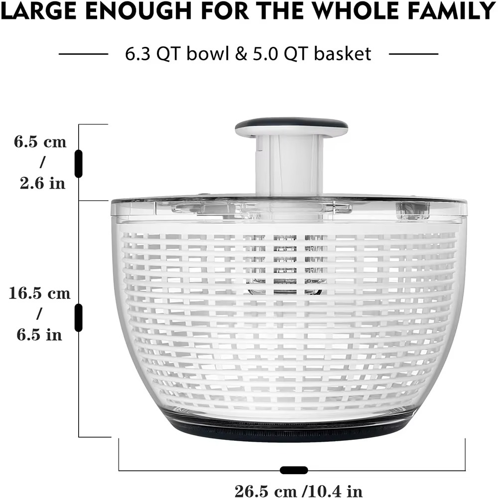 Skanto | 6.3 QT One-Handed Salad Spinner with Easy Press Drying System