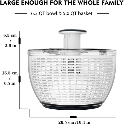 Skanto | 6.3 QT One-Handed Salad Spinner with Easy Press Drying System