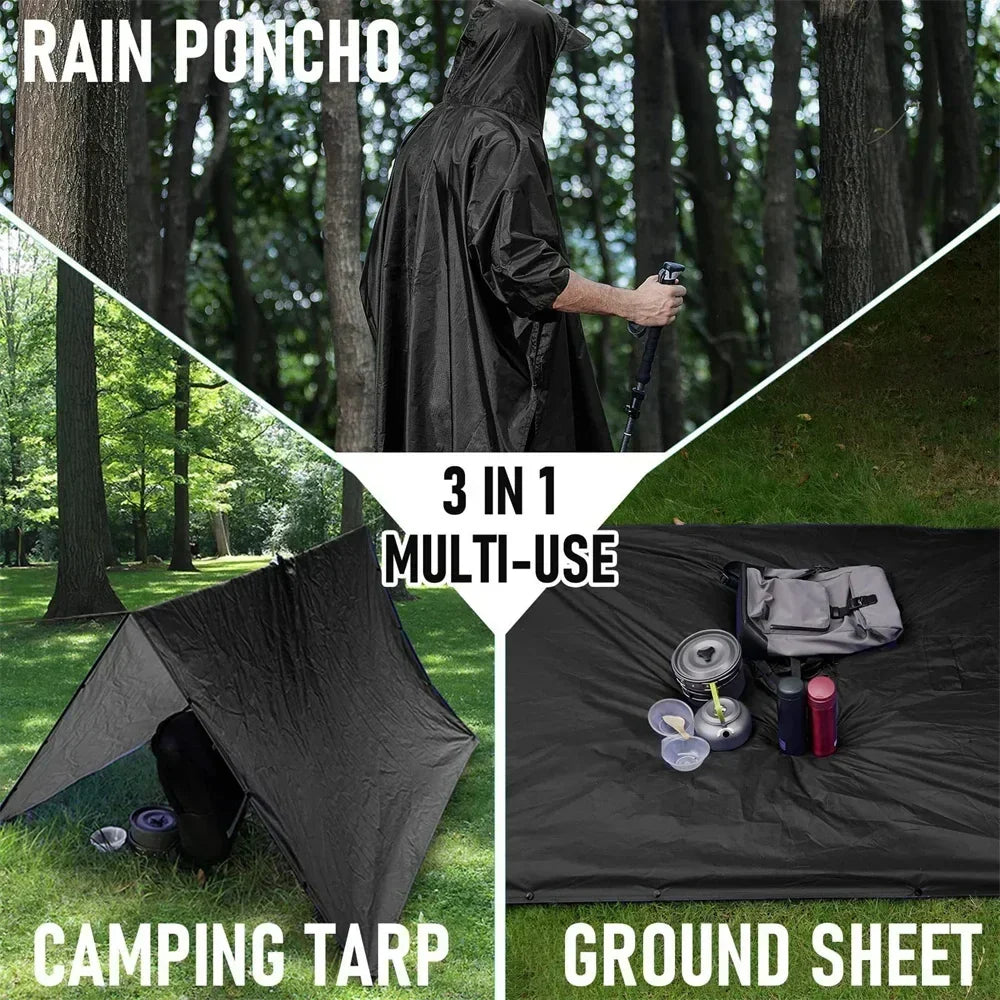 Skanto | 3-in-1 Outdoor Military Raincoat - Hooded Waterproof Poncho with Sleeves, Motorcycle Rain Cover, Ideal for Camping, Hiking, and Travel