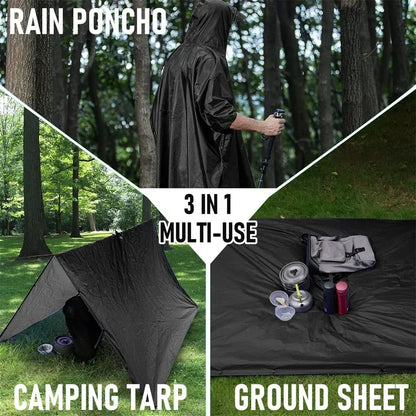 Skanto | 3-in-1 Outdoor Military Raincoat - Hooded Waterproof Poncho with Sleeves, Motorcycle Rain Cover, Ideal for Camping, Hiking, and Travel