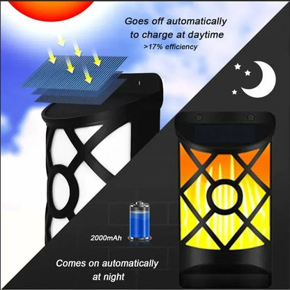 BowLift | Solar-Torch FlammaLuce | 96 LED Flame Light | IP65 Waterproof | Garden Wall Lamp with Grid Design