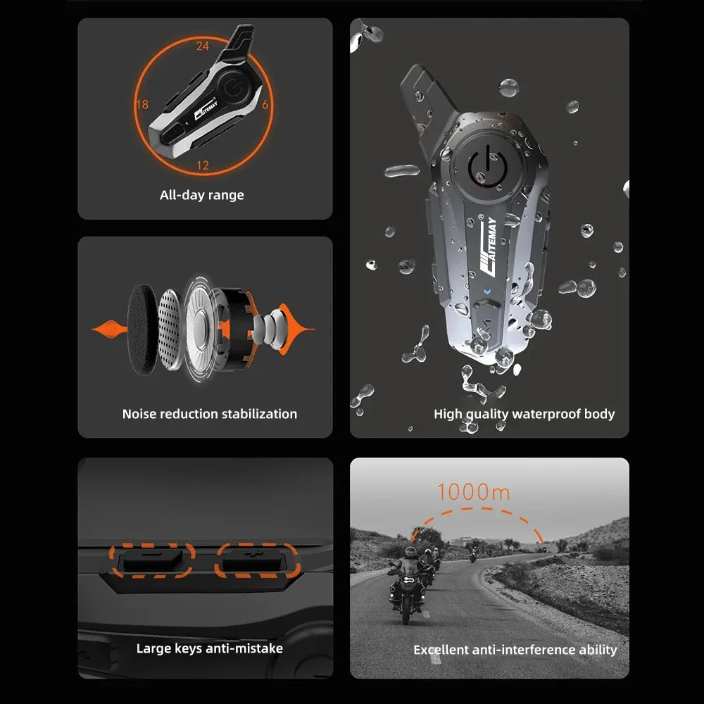 BowLift | Bluetooth Motorcycle Helmet Intercom Headset with 1000m Range & IPX6 Waterproof – RoadComm