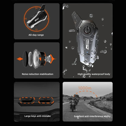 BowLift | Bluetooth Motorcycle Helmet Intercom Headset with 1000m Range & IPX6 Waterproof – RoadComm