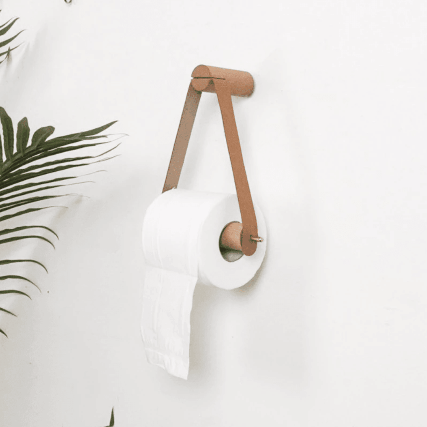 Skanto | High-Quality Toilet Paper Holder | Oak & Faux Leather | Minimalist Bathroom Design