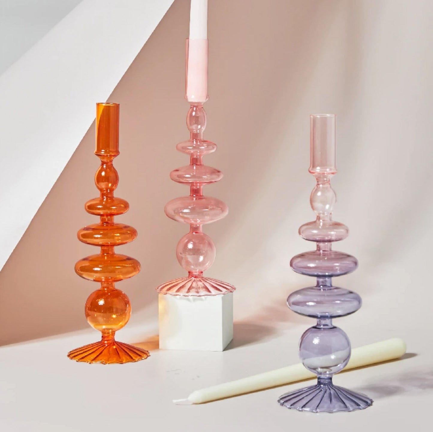 Modern Glass Candleholder-Orange | Bowlift