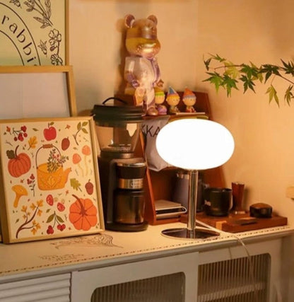 SérénitéMagique - Elegant Beige Table Lamp for Ambient Lighting Bowlift