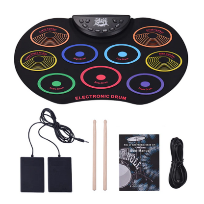 Skanto | Portable Electronic Drum Kit 9 Silicone Pads Foldable Set Electronic Drums USB/Battery Powered