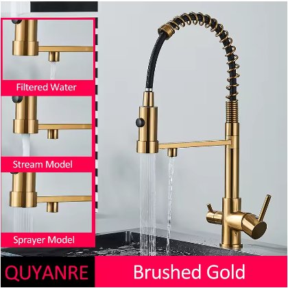 Sandsberg Black Filter Kitchen Faucet with Double Outlet – Mixer Tap with Water Filter for Kitchen, Water Treatment and Cleaning | Skanto