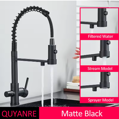 Sandsberg Black Filter Kitchen Faucet with Dual Spout – Mixer Tap with Water Filter for Kitchens, Water Treatment and Cleaning | Karnz