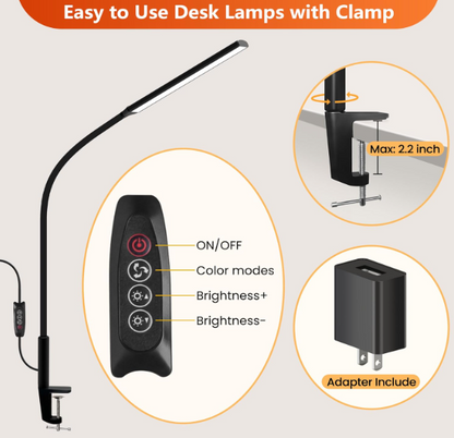 Skanto | LED Desk Lamp With Clamp, Flexible Gooseneck & 3 Light Modes