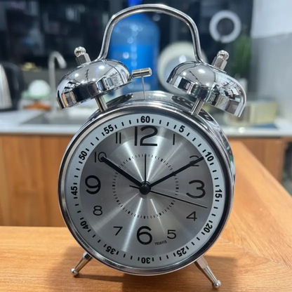 Retro Alarm Clock with Double Bell Silver Chrome | Bowlift