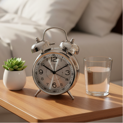 Retro Alarm Clock with Double Bell Silver Chrome | Bowlift