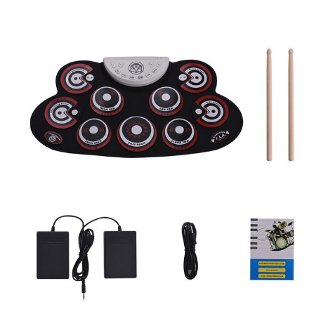 Skanto | Portable Electronic Drum Kit 9 Silicone Pads Foldable Set Electronic Drums USB/Battery Powered