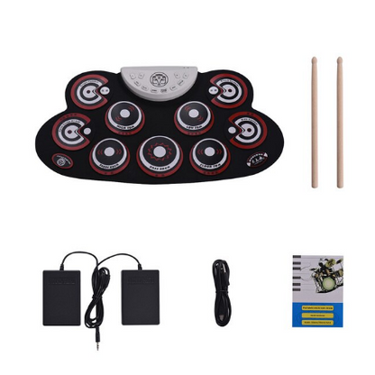 Skanto | Portable Electronic Drum Kit 9 Silicone Pads Foldable Set Electronic Drums USB/Battery Powered