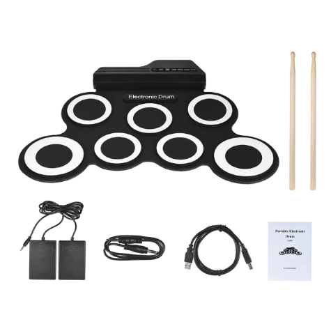 Skanto | Portable Electronic Drum Kit 9 Silicone Pads Foldable Set Electronic Drums USB/Battery Powered