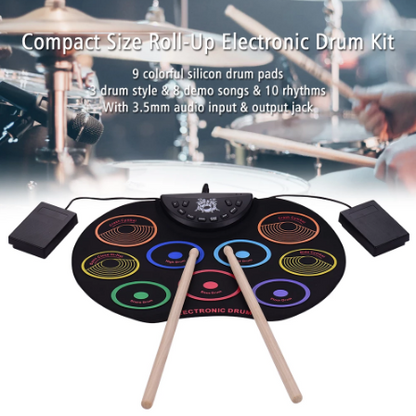 Skanto | Portable Electronic Drum Kit 9 Silicone Pads Foldable Set Electronic Drums USB/Battery Powered