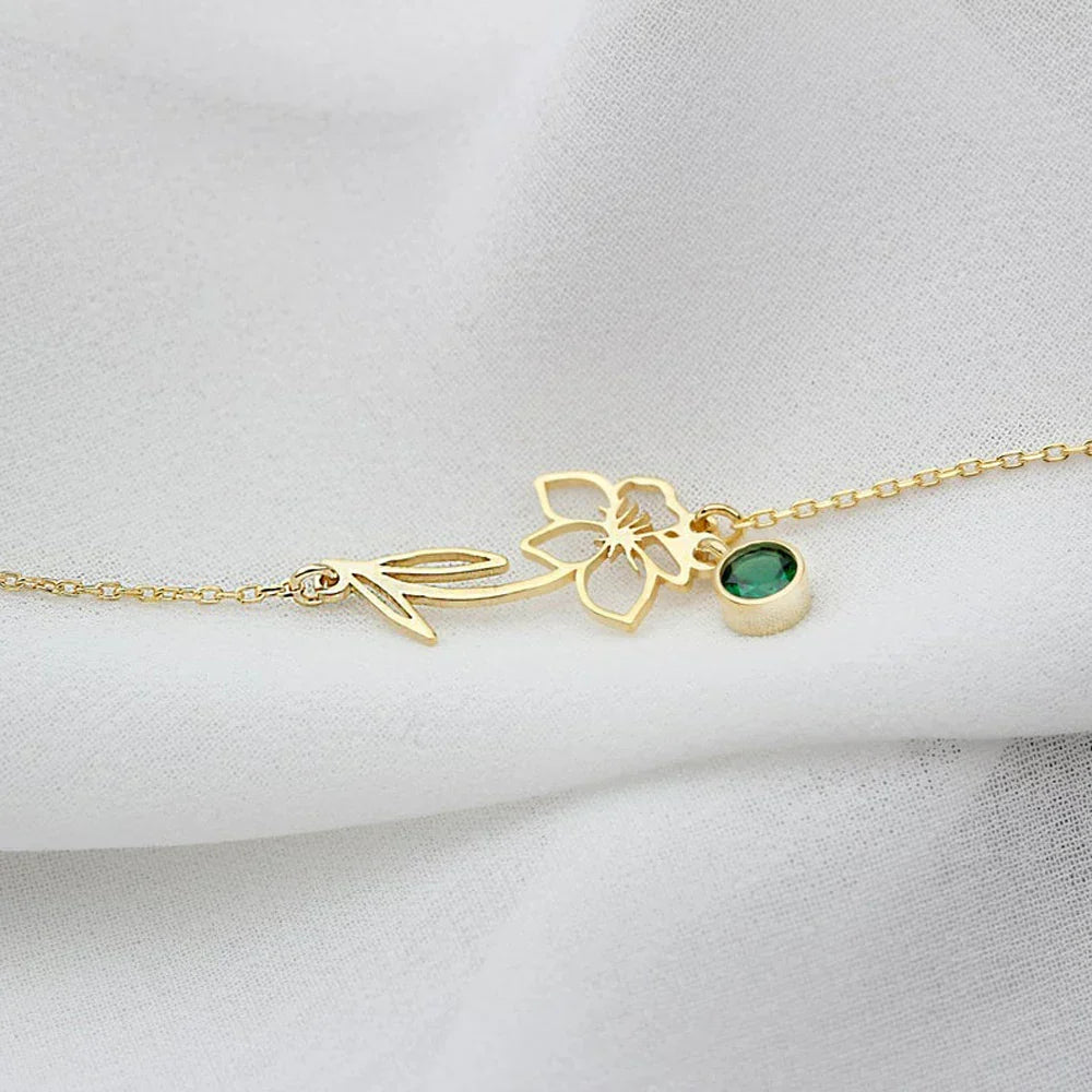 Skanto | Dainty Birth Flower & Birthstone Bracelet