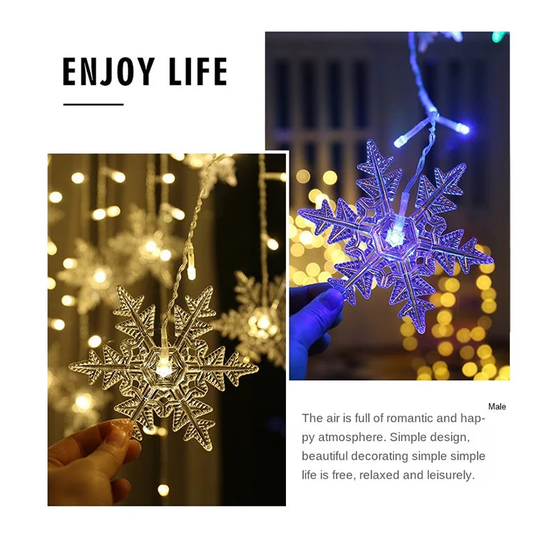 Waterproof Snowflake LED String Lights Christmas Lights - Blinking Fairy Curtain for Holiday Parties, Weddings, and Outdoor Decorations 3,2m (125.9 inches)