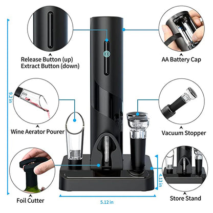 Skanto | Electric Corkscrew - Automatic Wine Opener with Stand, Foil Cutter, and Beer Can Opener - Kitchen and Bar Can Opener