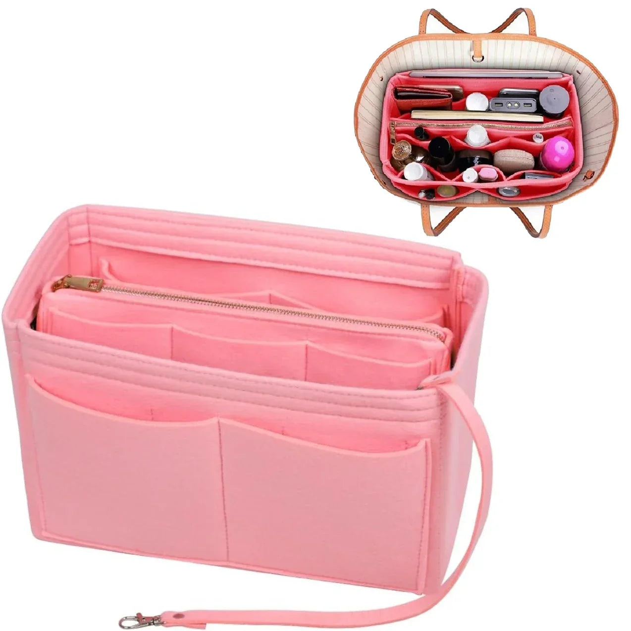 BowLift | TaschenLuxe Organizer Inlay | Felt insert with zipper | 15 compartments & key strap | For handbags & shoppers