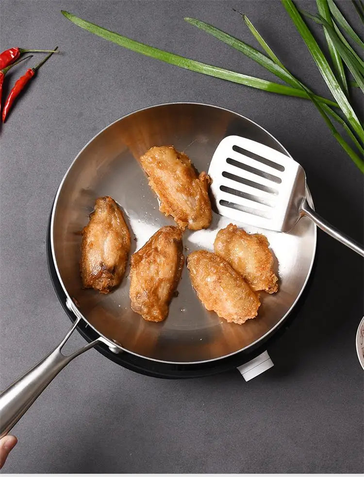 Skanto | Professional Frying Pan - 304 Stainless Steel, 2MM thick 5-layer Steel Pan & Pot
