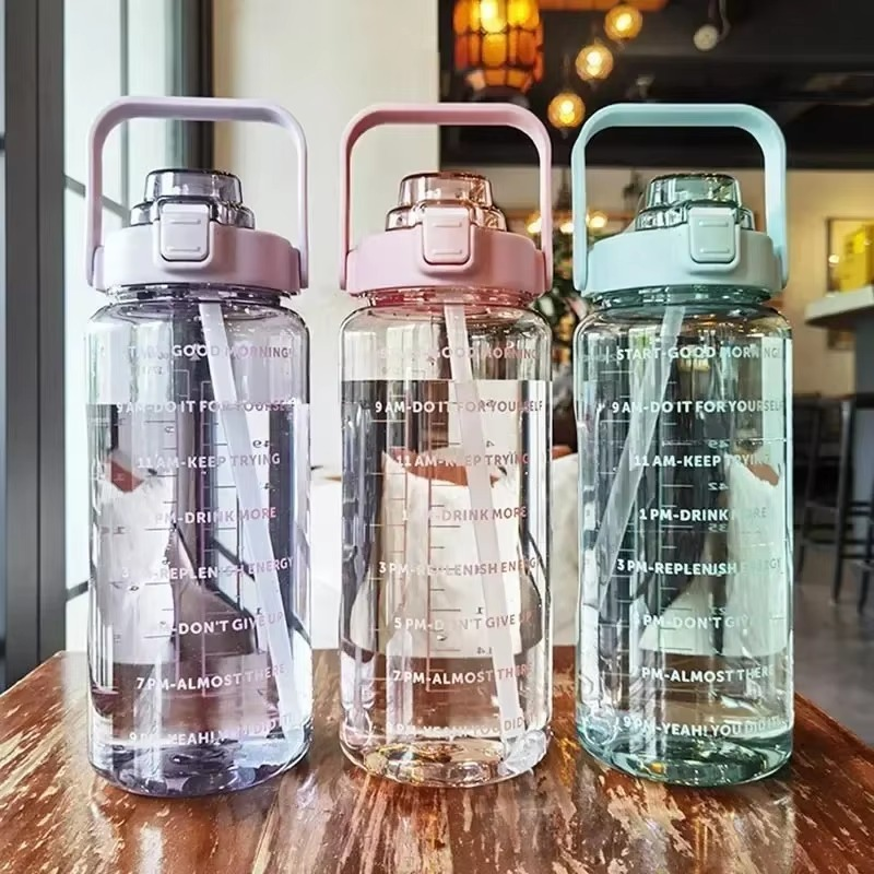 Skanto | Large 68oz Sport Water Bottle with Straw and Time Marker for Gym and Outdoor Fitness
