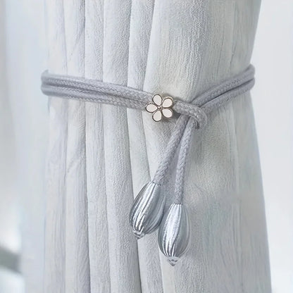 BowLift | Floravia Curtain Holders 2-Piece Set | Adjustable Without Drilling | With Flower Buckle | Elegant Home Accessory
