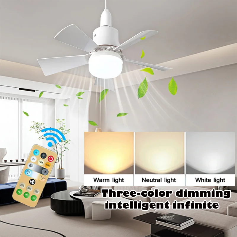 30W E27 Ceiling Fan Light with Remote Control - LED Dimming Function, Intelligent Quiet Fan for Bedroom & Living Room | Karnz