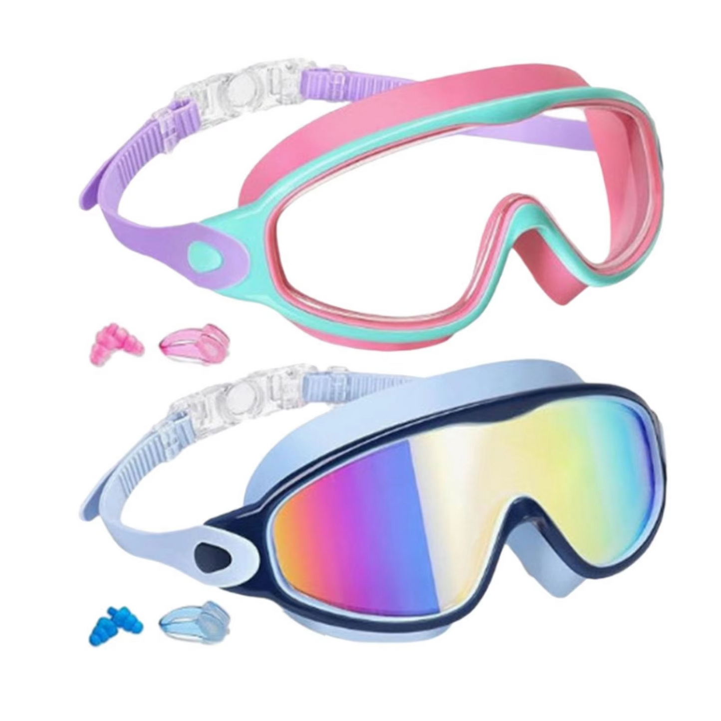 BowLift | Swimming Goggles - No-Leak Panoramic View Swim Mask for Kids with Nose Clips & Earplugs