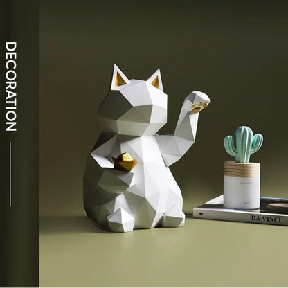 Nordic Minimalism Geometry Lucky Cat Statues | Bowlift