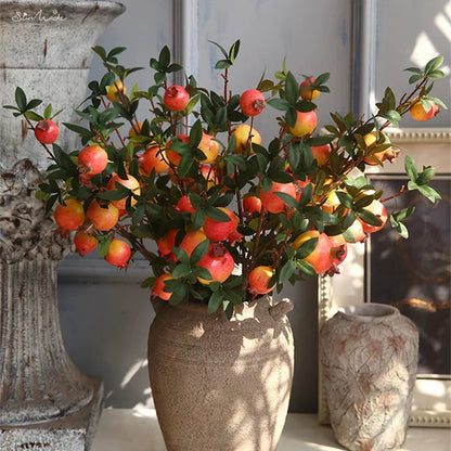 6-Head Artificial Pomegranate Fruit Branch with Leaves | Karnz