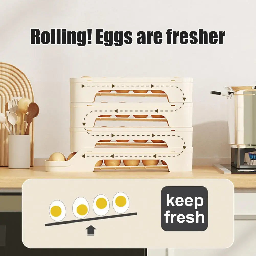 BowLift | Egg Box RolloMaxx | 4-Tier Egg Organizer | Space-Saving & Self-Rolling | Transparent Design