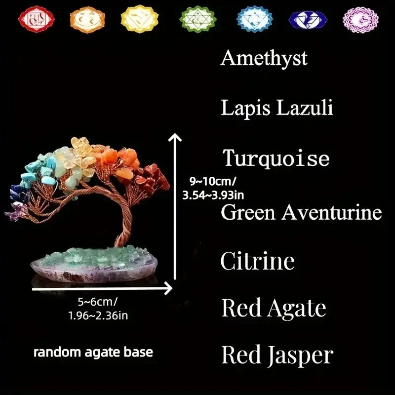 Skanto | AuroraTree Crystal Tree | Natural Gemstones | Agate Base & Copper Wire | Feng Shui Lucky Tree 10 cm