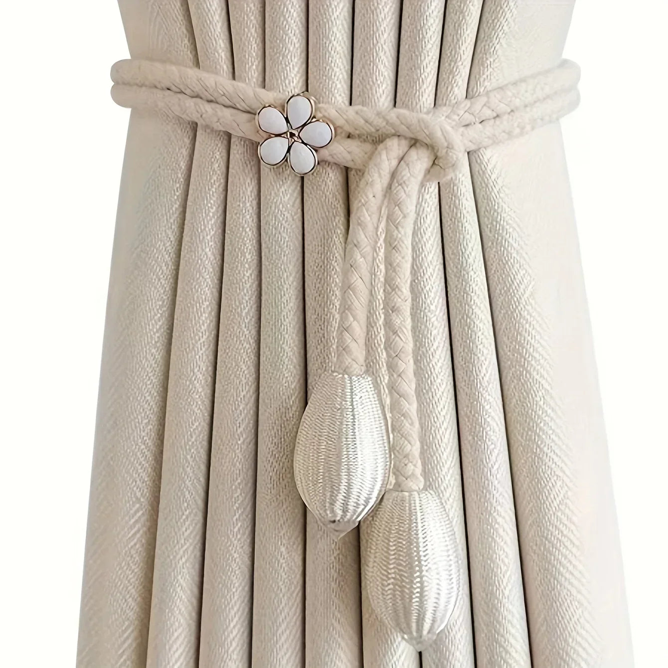 BowLift | Floravia Curtain Holders 2-Piece Set | Adjustable Without Drilling | With Flower Buckle | Elegant Home Accessory