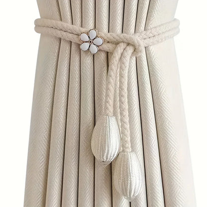 BowLift | Floravia Curtain Holders 2-Piece Set | Adjustable Without Drilling | With Flower Buckle | Elegant Home Accessory