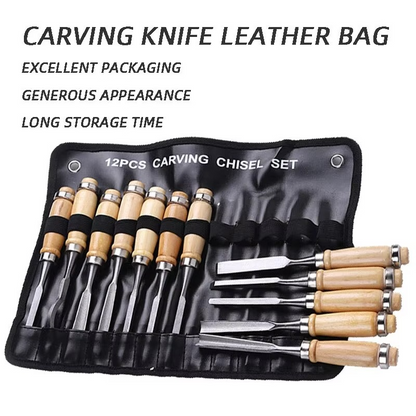 Skanto | 12-Piece Wood Carving Knife and Chisel Set for Detailed Woodworking