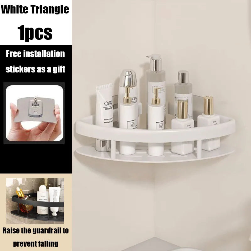 Skanto | AquaSpace Pro | Corner Shower Shelf No Drilling | Aluminum | Rustproof & Load-Bearing | Black, White, Silver, or Black-Gold Bathroom Shelf