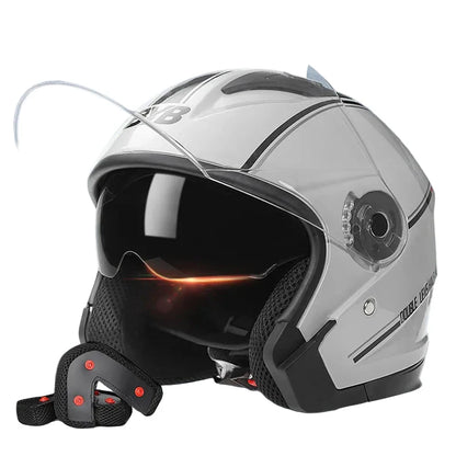 Skanto | Retro 3/4 Open-Face Motorcycle Helmet with Dual Visor – AeroRide