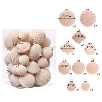 Belgian Velvet Christmas Ornaments - Plush Hanging Balls for Festive Home Decor, Holiday Party Decoration 35PCS