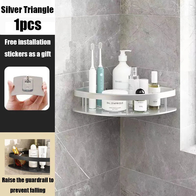 Skanto | AquaSpace Pro | Corner Shower Shelf No Drilling | Aluminum | Rustproof & Load-Bearing | Black, White, Silver, or Black-Gold Bathroom Shelf