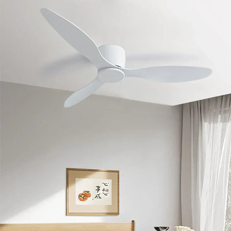 42-52 Inch Ceiling Fans with DC Motor — Remote Control Low-Profile Cooling Fans, without Light, White Wood & Black Options | Karnz