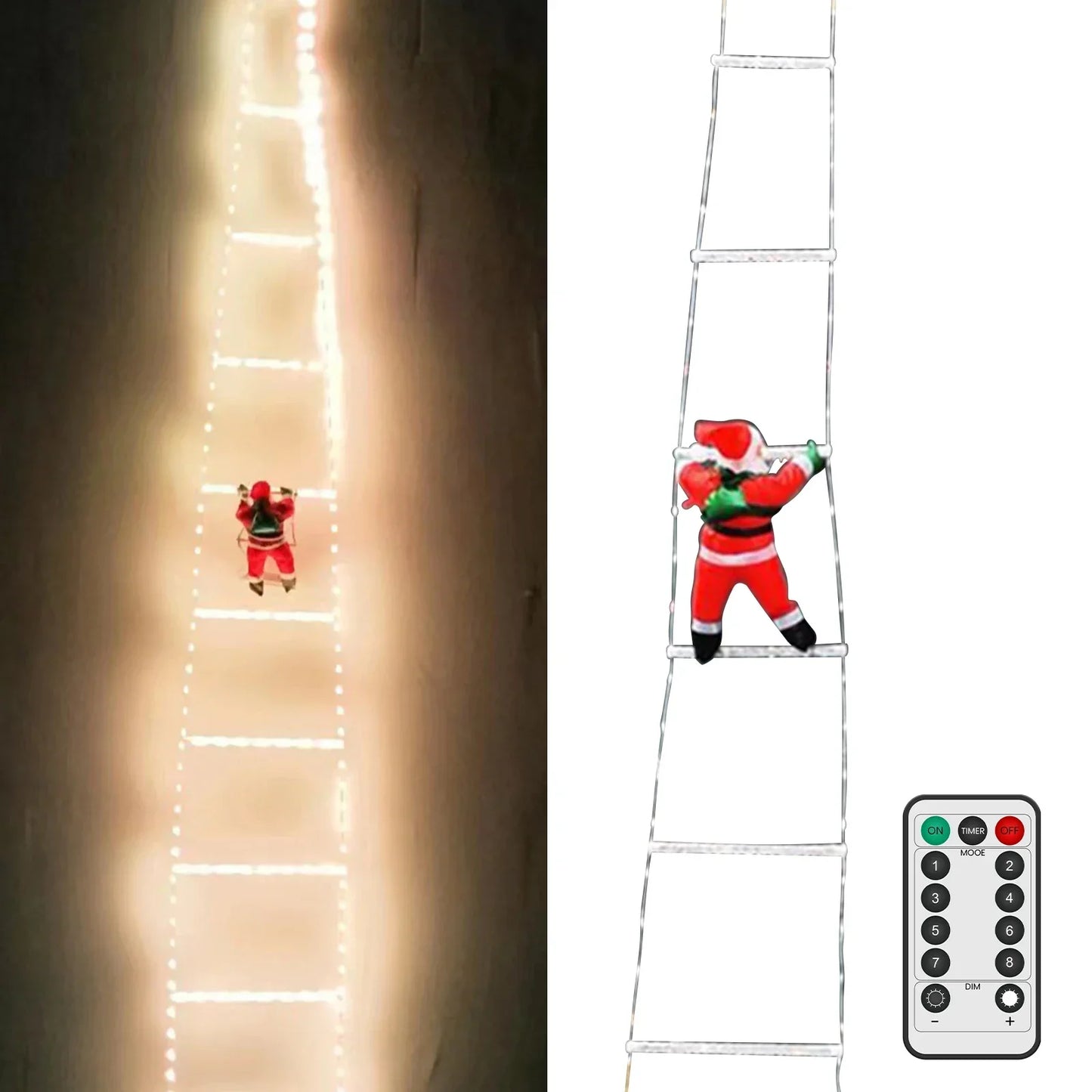 Remote Controlled LED Ladder Christmas Lights with Santa - 8 Modes Indoor Outdoor Decor for Holiday Celebrations