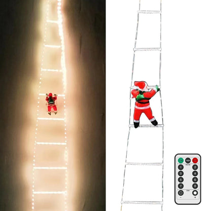 Remote Controlled LED Ladder Christmas Lights with Santa - 8 Modes Indoor Outdoor Decor for Holiday Celebrations